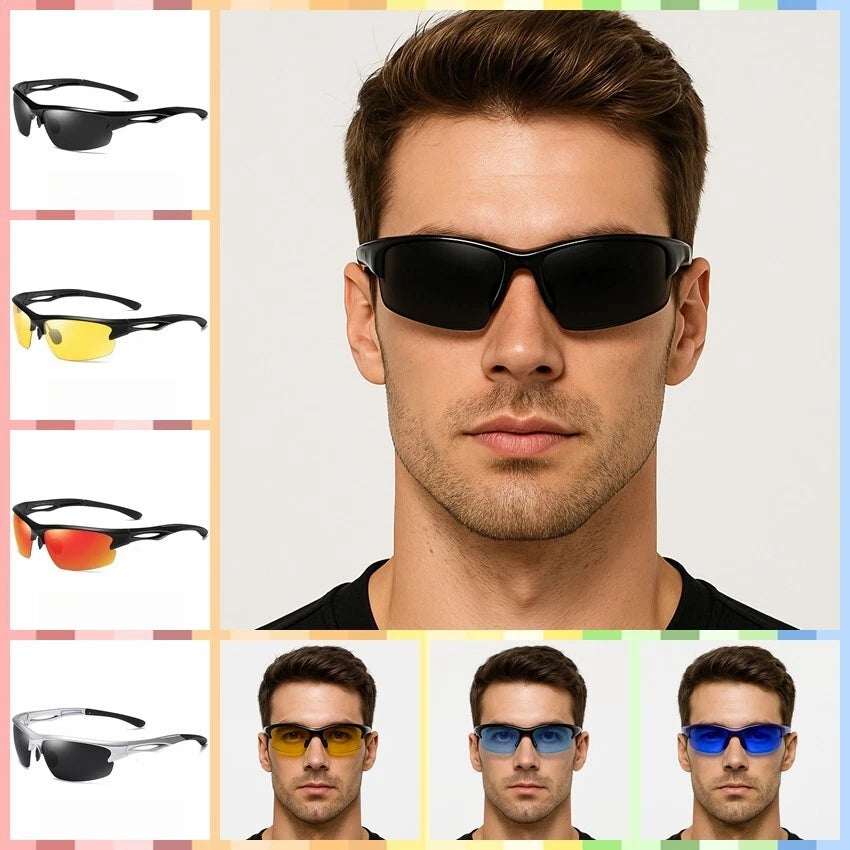 Men's Polarised Sports Sunglasses TR90 UV400 Wrap Around Cycling Running Driving