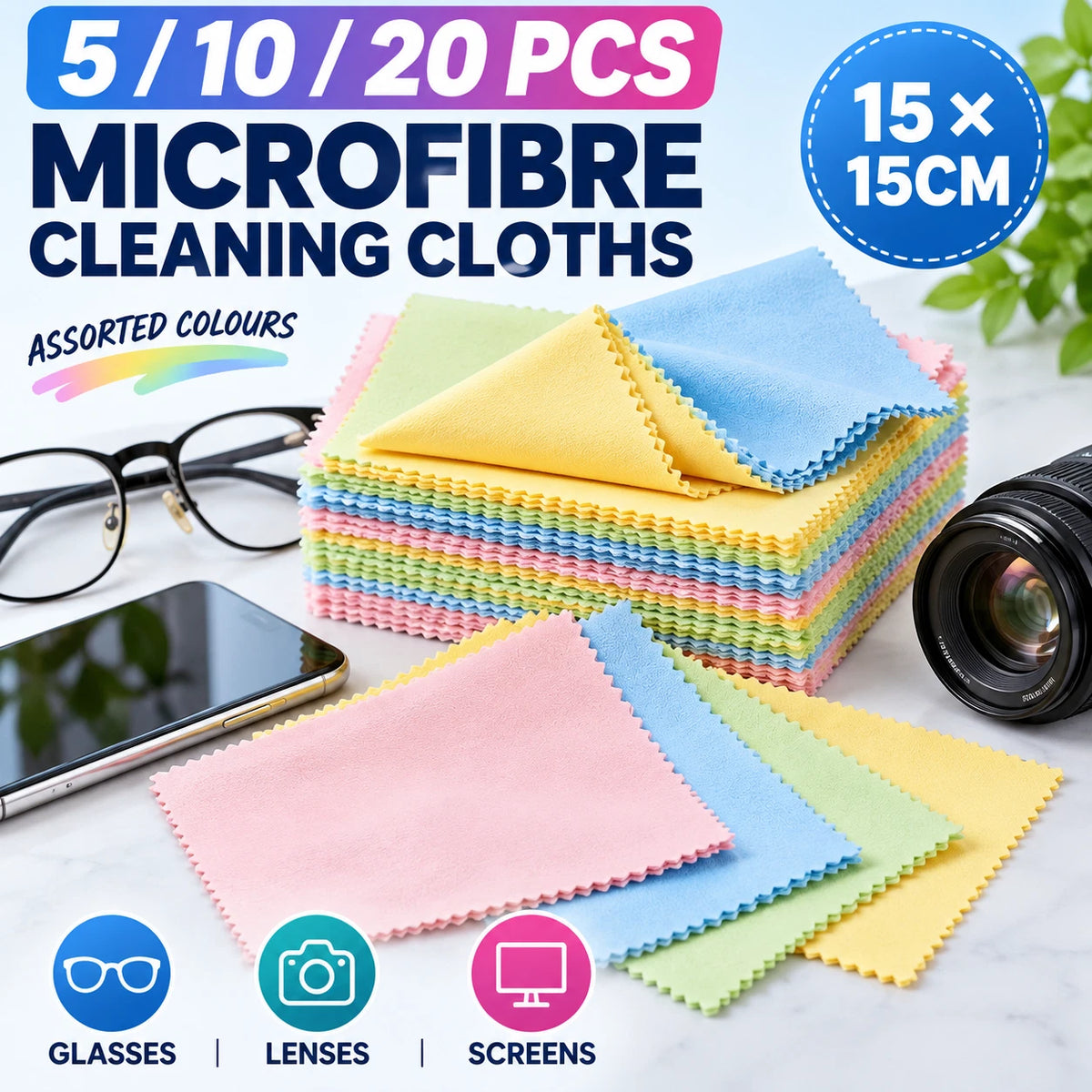 5/10/20PCS Microfibre Cleaning Cloth Glasses Lens Phone Screen Camera Wipes