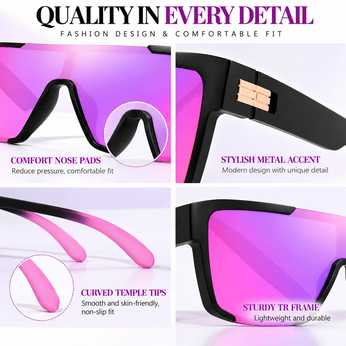 Women's Comfort Fit One-piece Shield Lens Streetwear Oversized Sports Sunglasses #TR7543