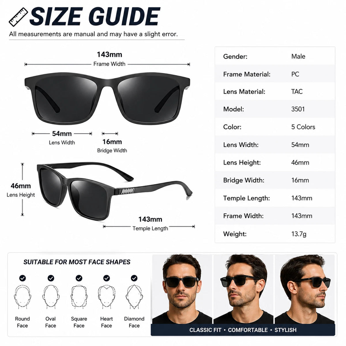 Men Polarized Sunglasses UV400 Lightweight Matte Sport Driving Fishing Glasses #3501