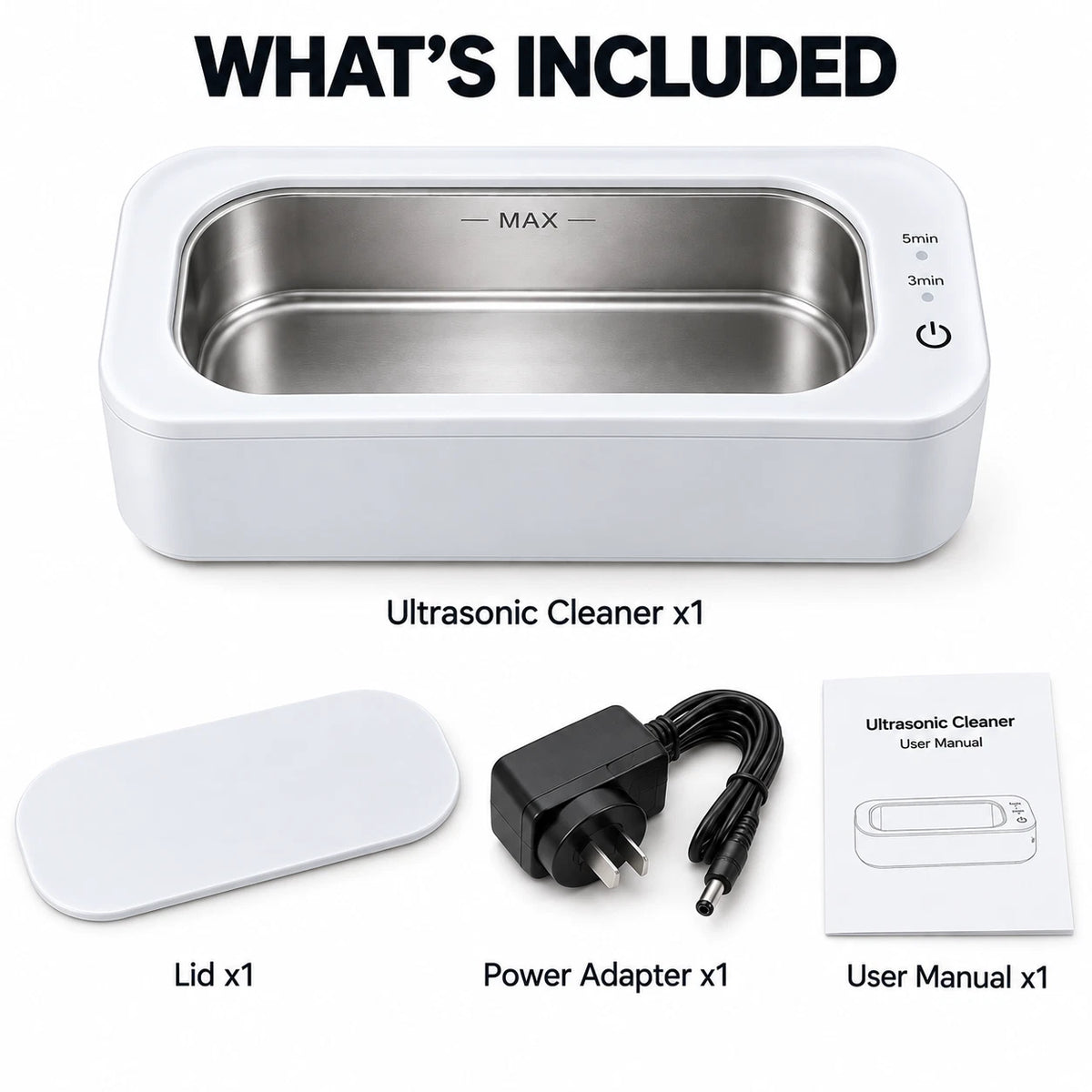47KHz Ultrasonic Cleaner 350ml Jewellery Glasses Watch Stainless Steel Tank
