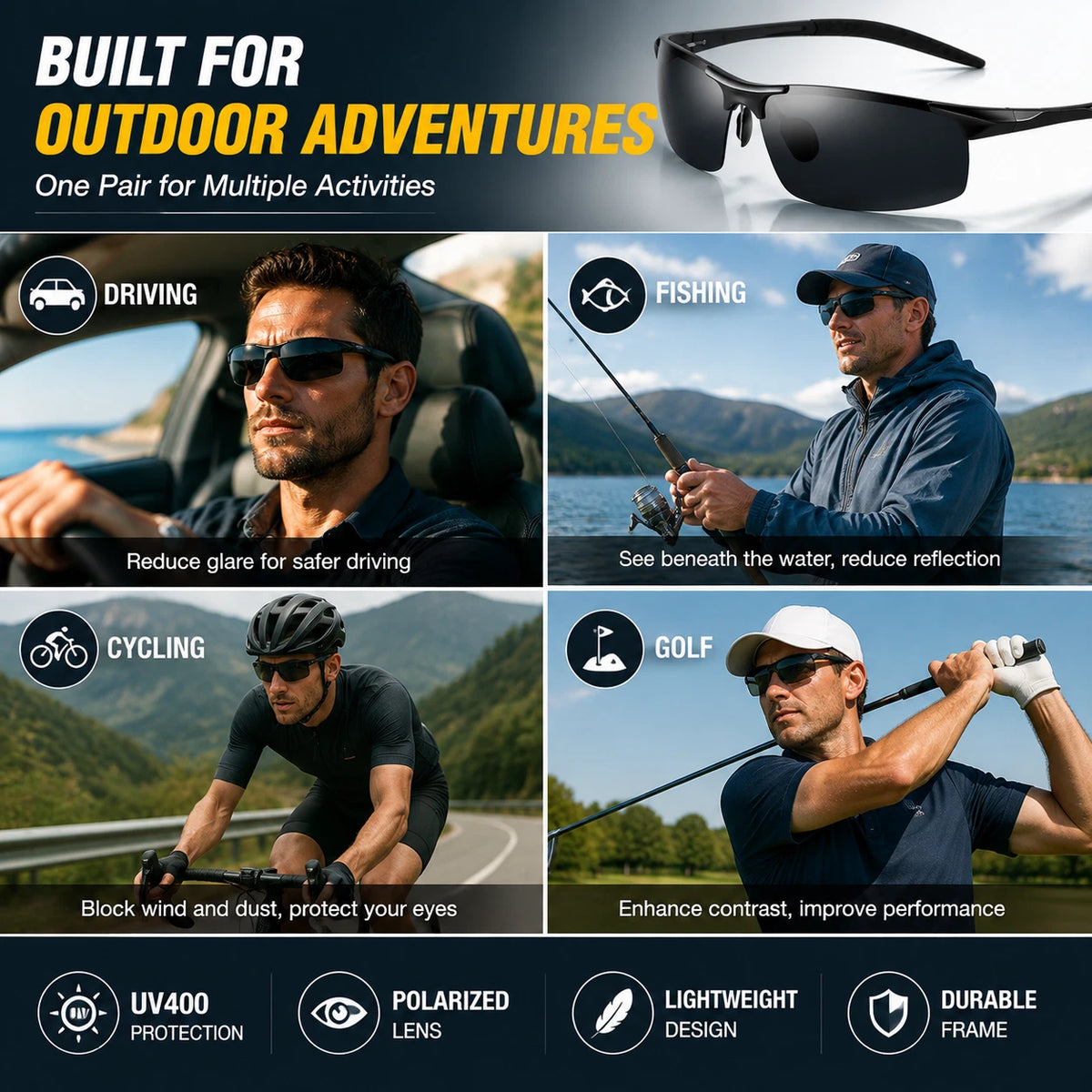 Men Polarized Sports Sunglasses TAC UV400 Lightweight Aluminium Magnesium Frame #8177
